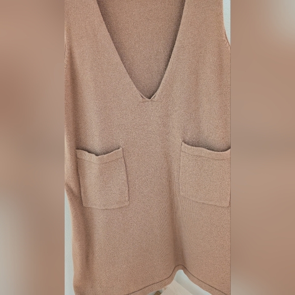 Women's Khaki Sleeveless Knit Mini Dress with Pockets, Sz M - Picture 4 of 8